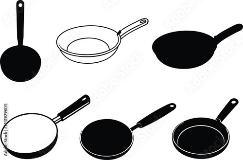 frying pan line art icon, frying pan silhouette vector art.