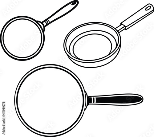 frying pan line art icon, frying pan silhouette vector art.