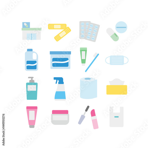 シンプルなドラッグストアのベクターイラストセット - Simple Drugstore Vector Illustration Set