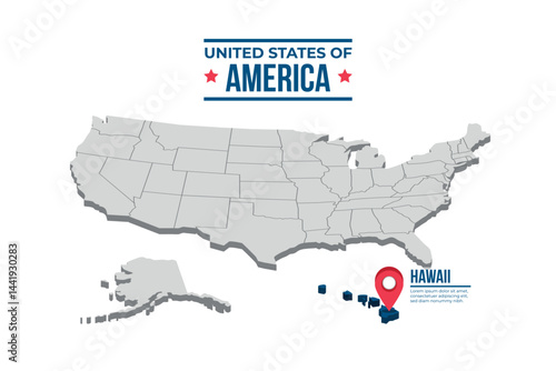 Hawaii Highlighted On A 3D Map Of The United States Of America