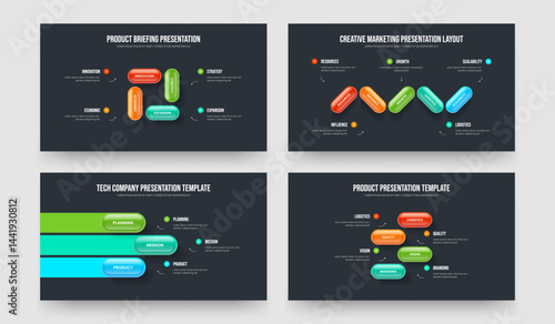 Creative Overview Four Five Three Four Element Diagram Frame Template Vector Illustration Set. Visual Solution 4 5 3 4 Step Infographic Slideshow Design Bundle.