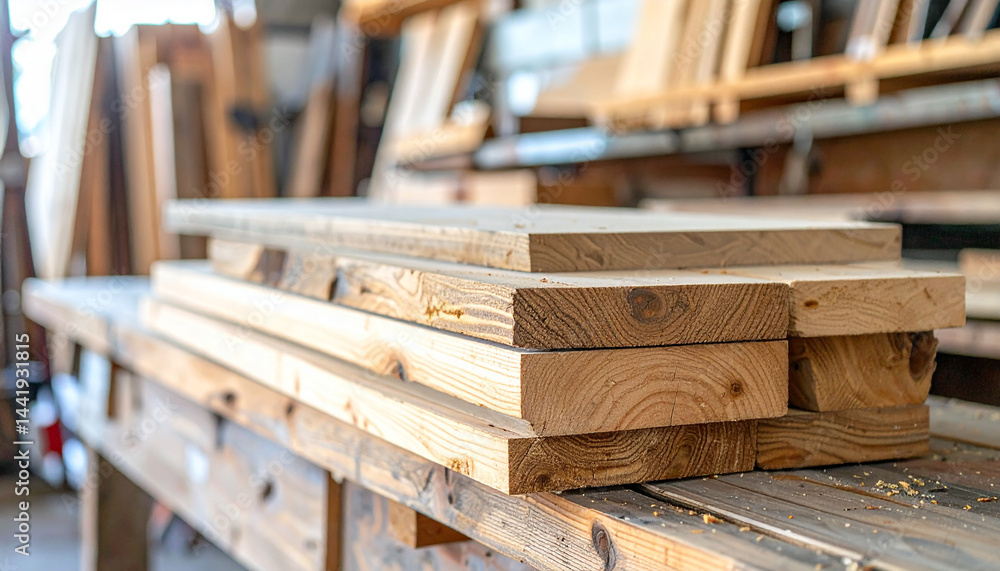 Natural pine wood planks in craft workshop, textured rustic background. Pinewood boards. Natural pine wood planks in craft workshop, textured rustic background. Pinewood boards.