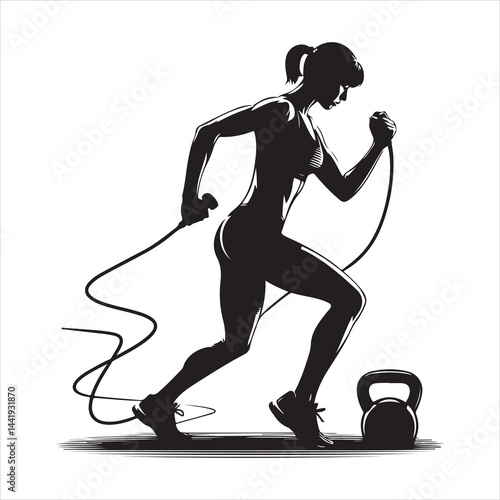 A singel parson  clear workout silhouette cardio workout, and Graphic, vector black color silhouette, 