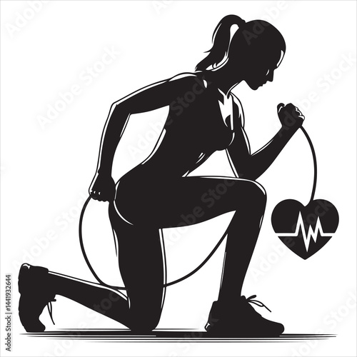 A singel parson  clear workout silhouette cardio workout, and Graphic, vector black color silhouette, 