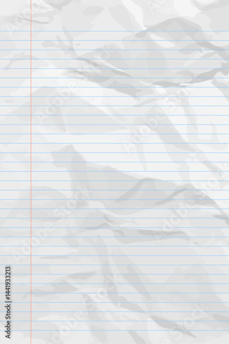White clean crumpled notebook paper with lines