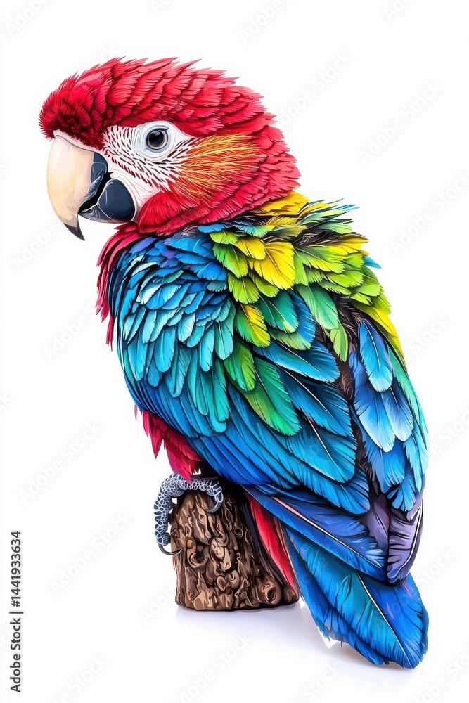 Fototapeta premium A baby parrot, isolate on white background, with soft feathers and innocent eyes.