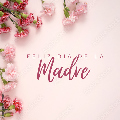 Elegant illustration featuring the Spanish phrase “Feliz Día de la Madre” meaning “Happy Mother’s Day.” Perfect for greeting cards, posters, social media, and print materials.