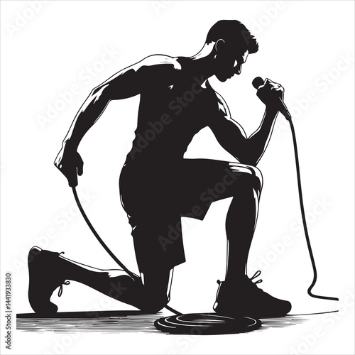 A singel parson  clear workout silhouette cardio workout, and Graphic, vector black color silhouette, 