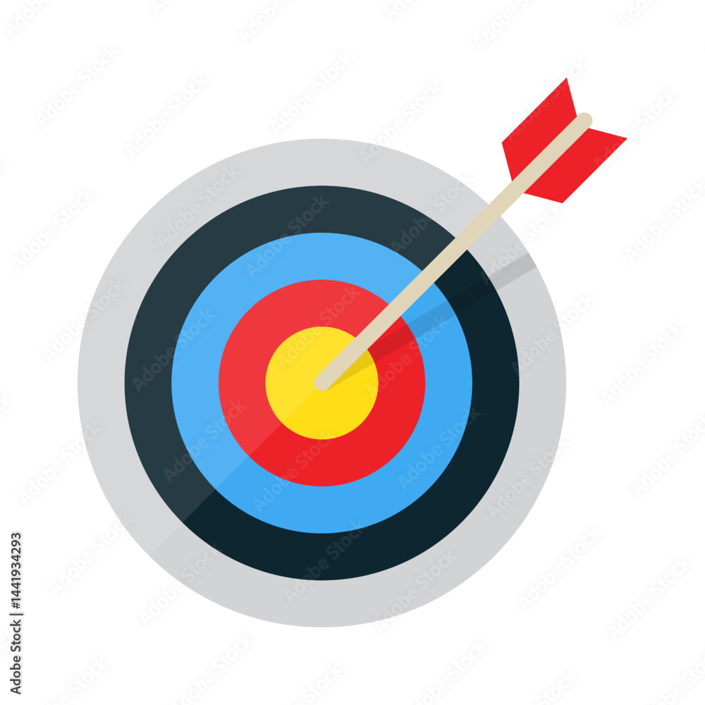 Target with arrow. Goal achieve concept. Vector illustration isolated on white background Target with arrow. Goal achieve concept. Vector illustration isolated on white background