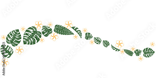 Tropical leaves and flower decoration illustration. Summer and resort natural pattern. Vector illustration.