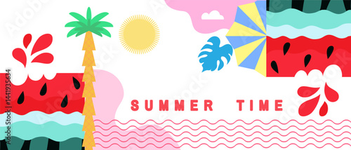Summer time, Hello, summer -set cards in cartoon style concept design, modern abstract background