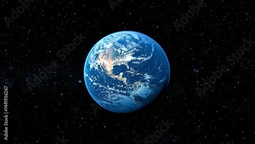 Fototapeta Naklejka Na Ścianę i Meble -  A blue planet in the middle of the night sky