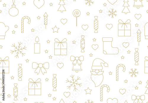 Seamless minimalistic new year, Christmas pattern. Cute holiday background. Winter holidays texture