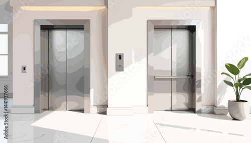 Modern elevator design in sleek lobby environment, minimalist elegance
