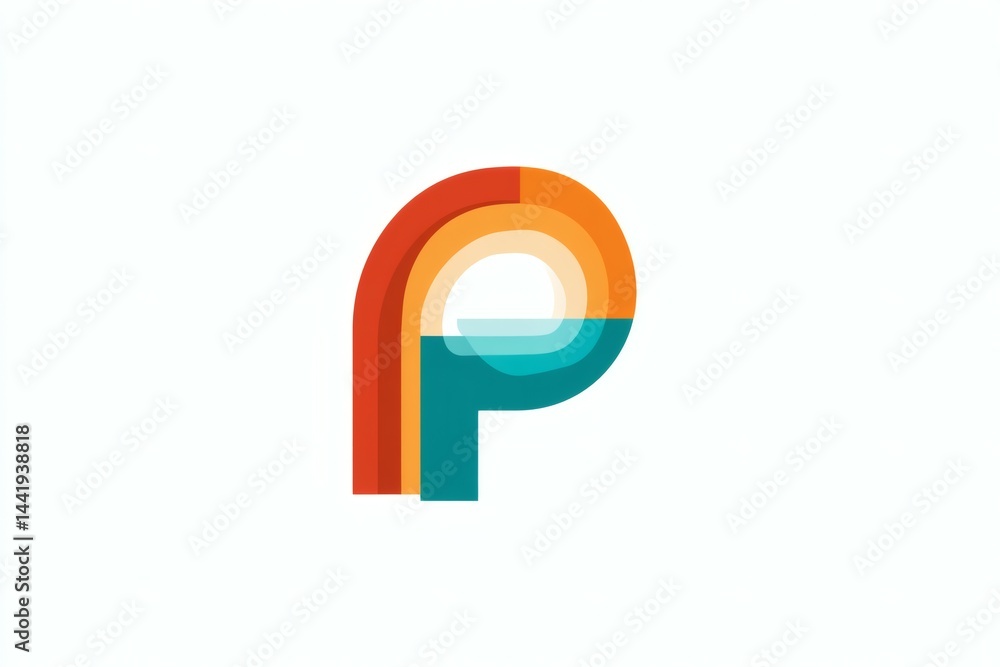 Letter P Shape Creative Design, Orange Shade With Blue Water on White Background Letter P Shape Creative Design, Orange Shade With Blue Water on White Background