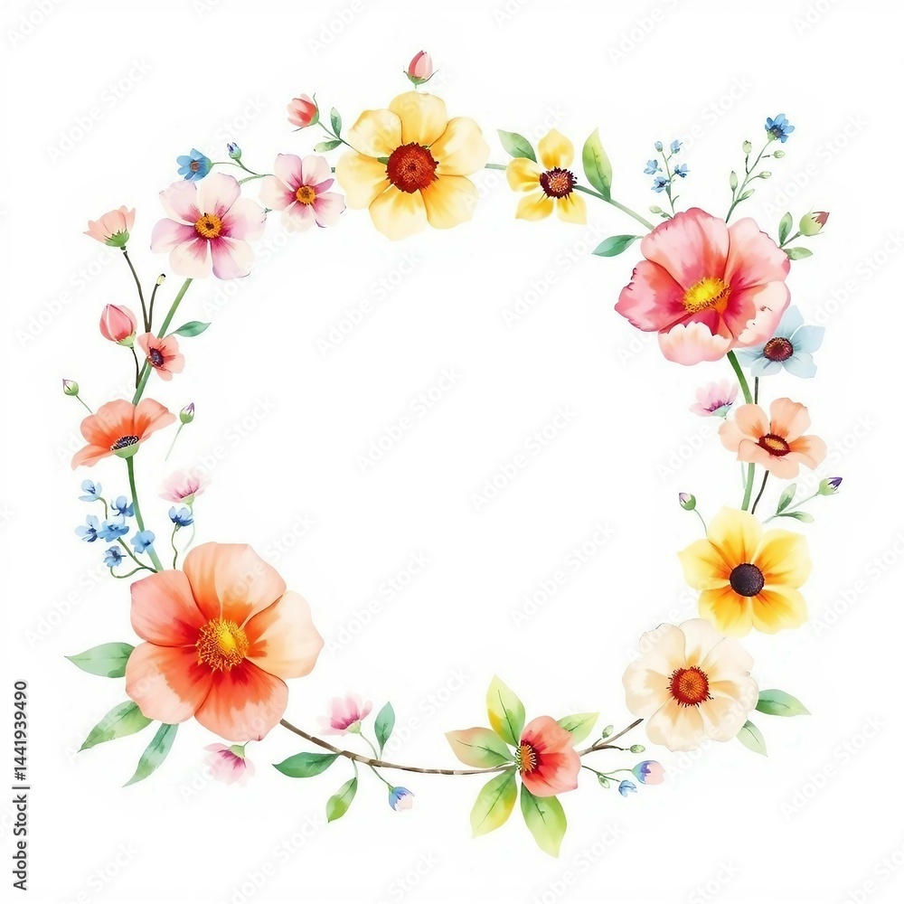 Fototapeta premium eleganter Blumenrahmen mit schönen Blüten, ideal für Einladungen, Hochzeiten, Muttertag, Valentinstag, Geburtstage und romantische Designs.