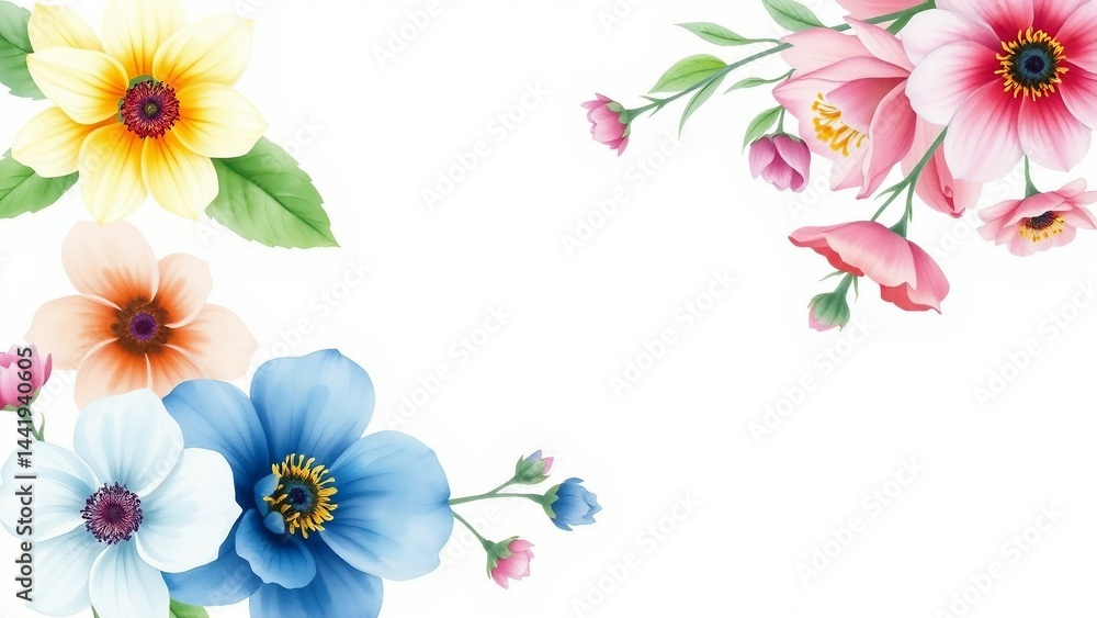 Fototapeta premium eleganter Blumenrahmen mit schönen Blüten, ideal für Einladungen, Hochzeiten, Muttertag, Valentinstag, Geburtstage und romantische Designs.