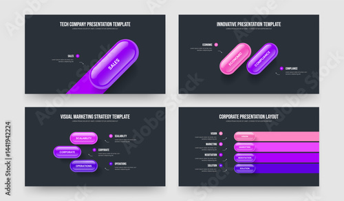 Visual Innovation 1 2 3 4 Option Infographic Slide Design Set. Service Insight One Two Three Four Element Diagram Frame Layout Vector Illustration Collection.