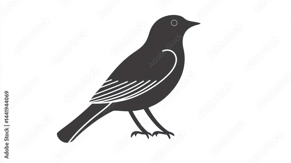 Fototapeta premium A simple, flat-style bird icon in monochrome, set against white