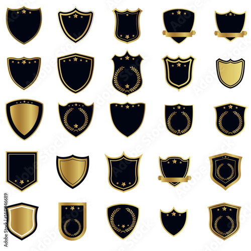 Luxury Shield Badge Collection,Golden Security Emblem Set