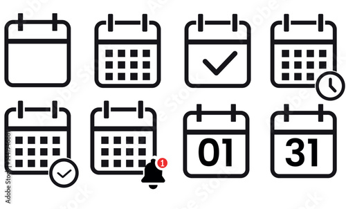 Minimal Calendar Icon Set, Vector Schedule, Reminder, and Date Icons.