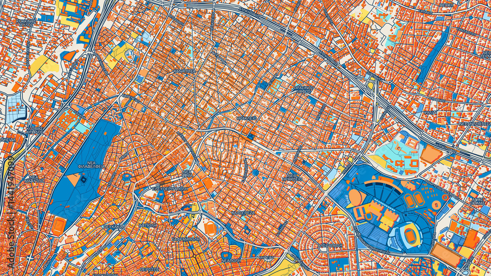 Fototapeta premium Colorful Irakleio Street Map with Labels and Buildings