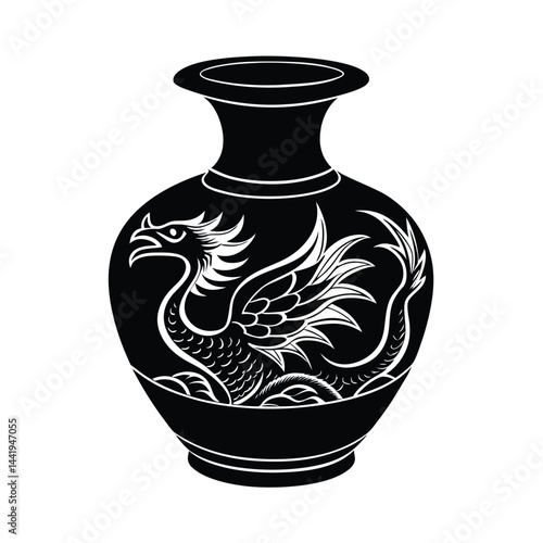 sgraffito carved pottery vase with dragon and phoenix