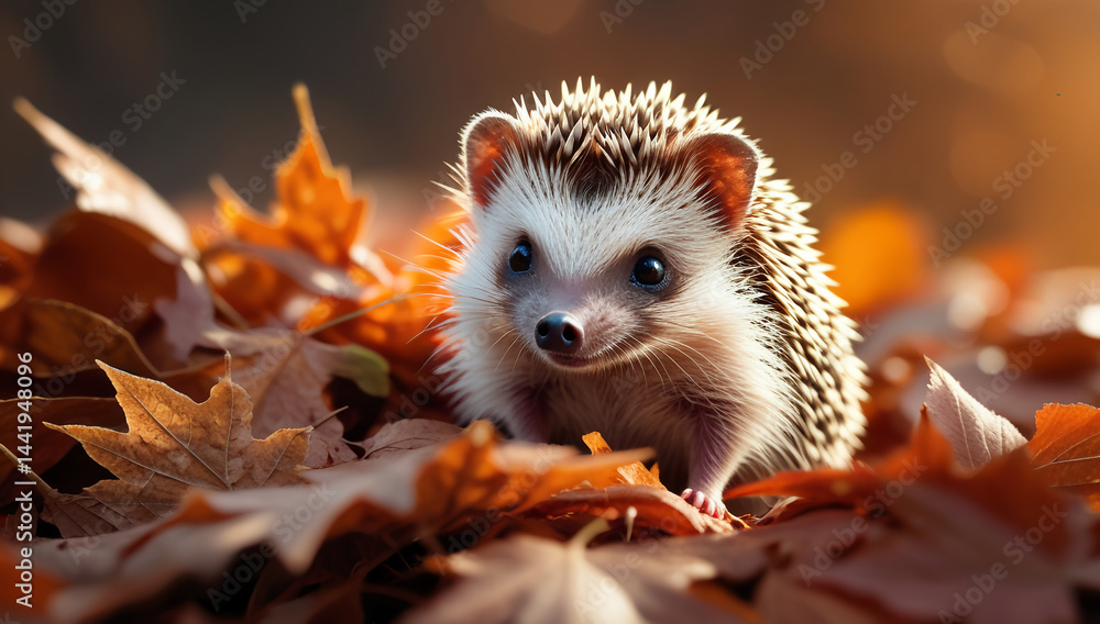 Curious Hedgehog Amidst Autumn Leaves Curious Hedgehog Amidst Autumn Leaves