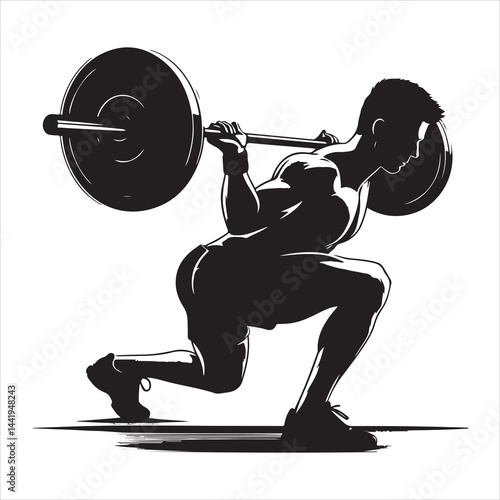 A singel parson  clear workout silhouette weightlifting, and Graphic, vector black color silhouette 