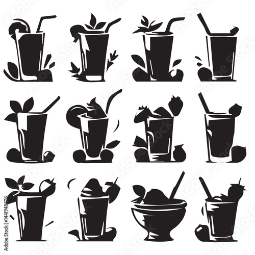 Wallpaper Mural "Smoothie Silhouette Vector Set – Healthy Drink Icons, Fruit Smoothie Clipart, and Refreshing Beverage Illustrations" Torontodigital.ca
