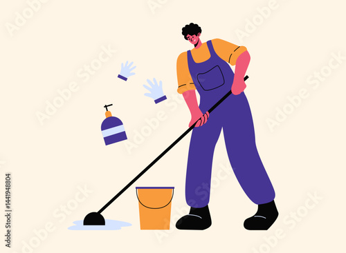 set of an Profession Cleaning Service Character Illustration