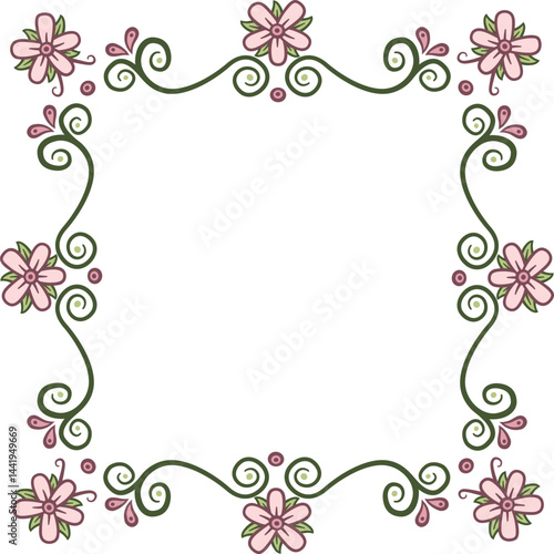 Square garland with flowers. Illustration made with a garland of flowers on a white background creating a square border.
