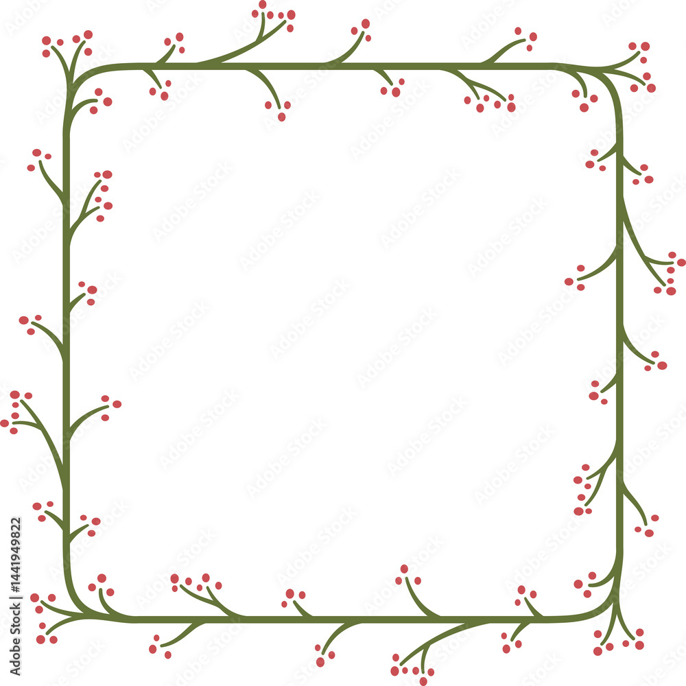 Square border with a branch of schematic flowers. Illustration made with a branch of flowers on a white background creating a square border.