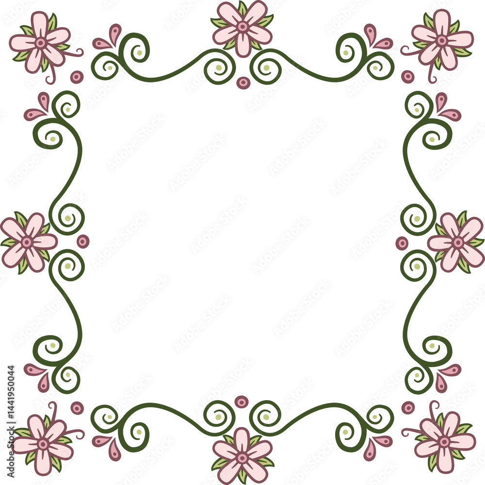 Square garland with flowers. Illustration made with a garland of flowers on a white background creating a square border. Square garland with flowers. Illustration made with a garland of flowers on a white background creating a square border.