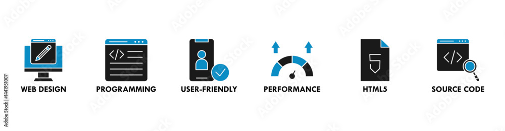 Mobile first banner web icon vector illustration concept for responsive web design with icon of web design, programming, user-friendly, performance, html5 and source code Mobile first banner web icon vector illustration concept for responsive web design with icon of web design, programming, user-friendly, performance, html5 and source code