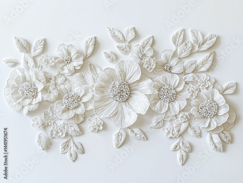 Handcrafted Floral Embroidery Art on White Fabric with Colorful Flower Patterns