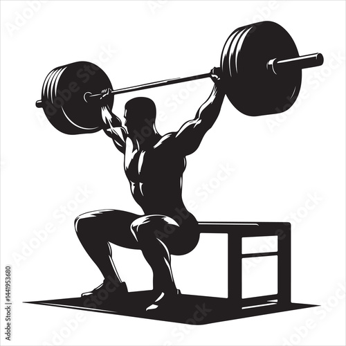A singel parson  clear workout silhouette weightlifting, and Graphic, vector black color silhouette 