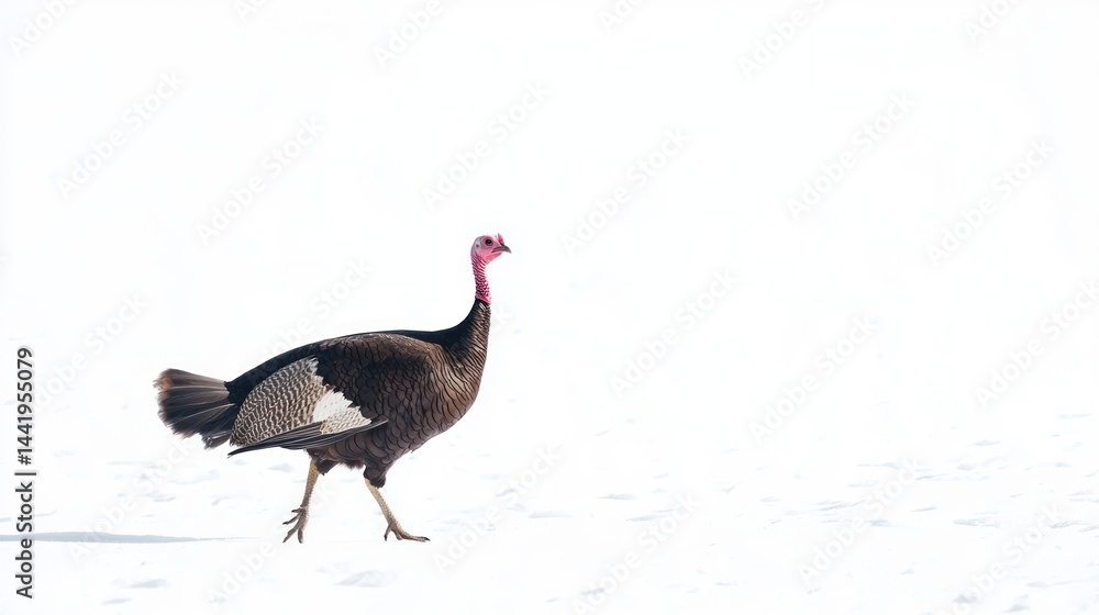 Fototapeta premium A wild turkey walking gracefully, set against a white backdrop