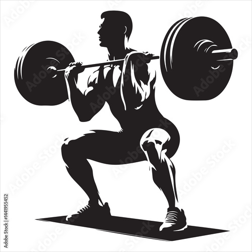 A singel parson  clear workout silhouette weightlifting, and Graphic, vector black color silhouette 