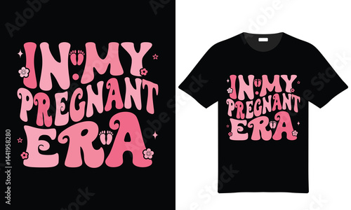 Fun Pink Pregnancy Announcement Shirt Design For Expecting Mothers Trendy And Groovy Celebration Of Motherhood T Shirt Design For Mom To Be