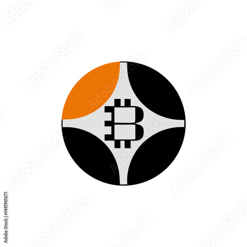 Fintech Crypto Logo Transparent Background Modern Abstract Nest Icon and Digital Coin Gradient Orange and Dark Blue Blockchain Concept Minimal Vector Illustration