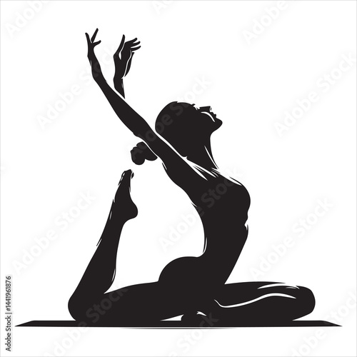 A singel parson  clear workout silhouette yoga pose, and Graphic, vector black color silhouette 