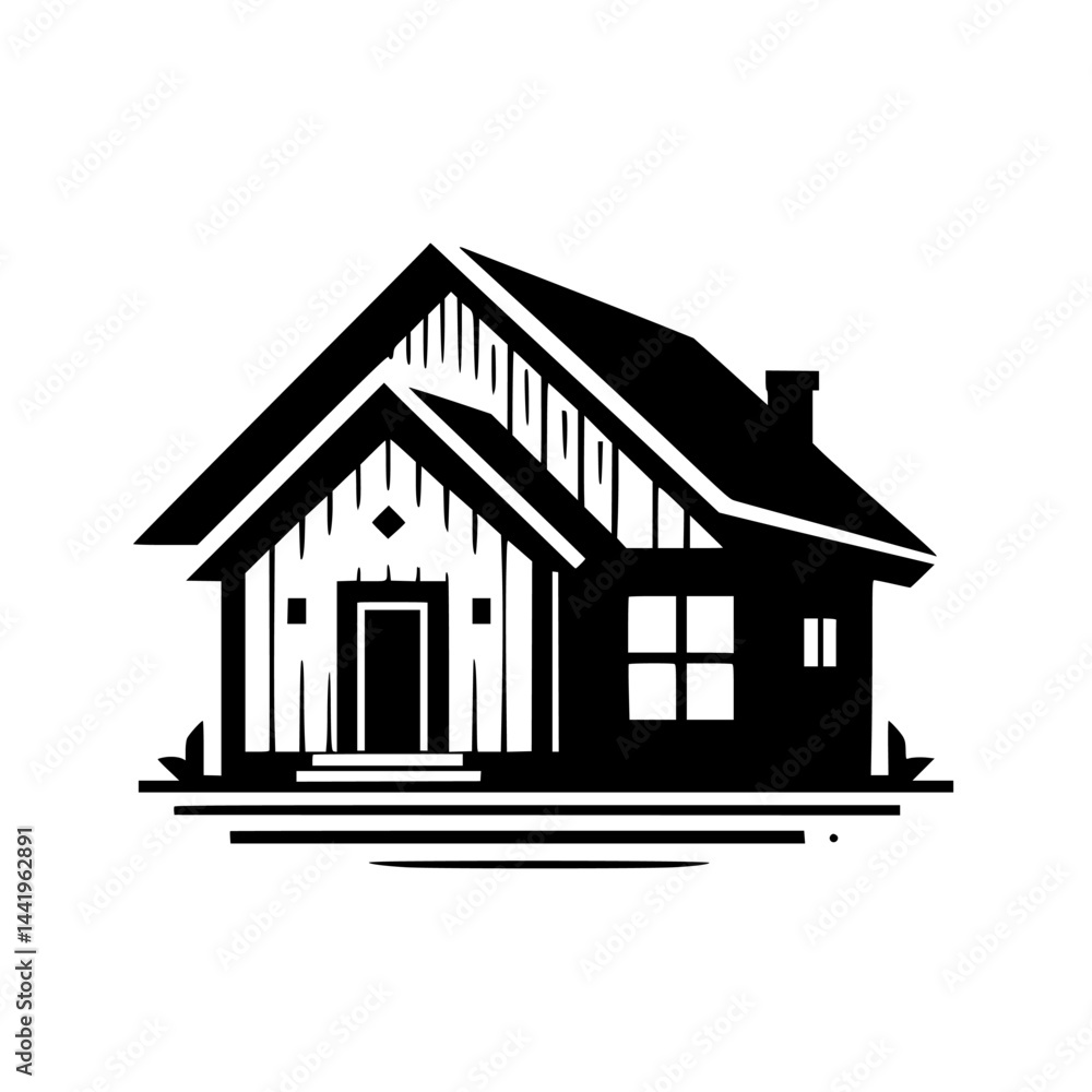 Minimalist House Illustration: Black and White, Logo-Ready, Home Concept. Minimalist House Illustration: Black and White, Logo-Ready, Home Concept.