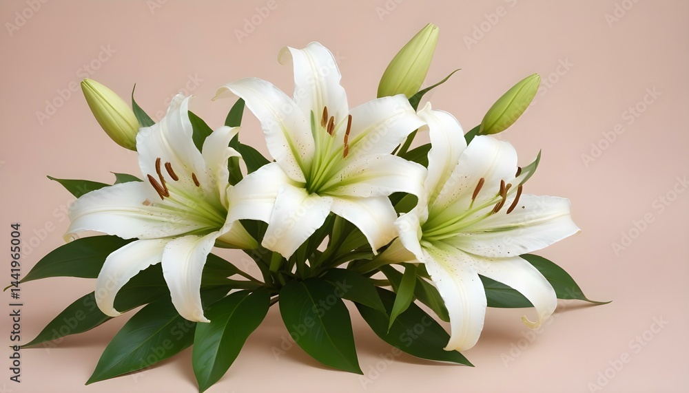 Fototapeta premium Exquisite bouquet of white lilies blooming in a soft, elegant composition, perfect for any occasion.