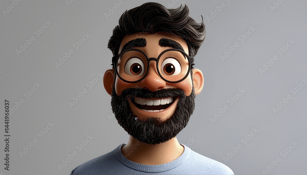 Cheerful Animated Character with Glasses and Beard Cheerful Animated Character with Glasses and Beard