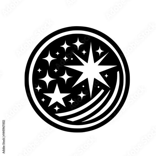 Minimalist Starburst Logo: Circle with Stars & Streaks, Black and White