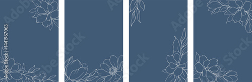 Set of hand drawn vector botanical frame, tropical flowers, floral border, wildflower, eucalyptus branches. Ornament of botanical silhouette element vector. Nature card in minimal line style