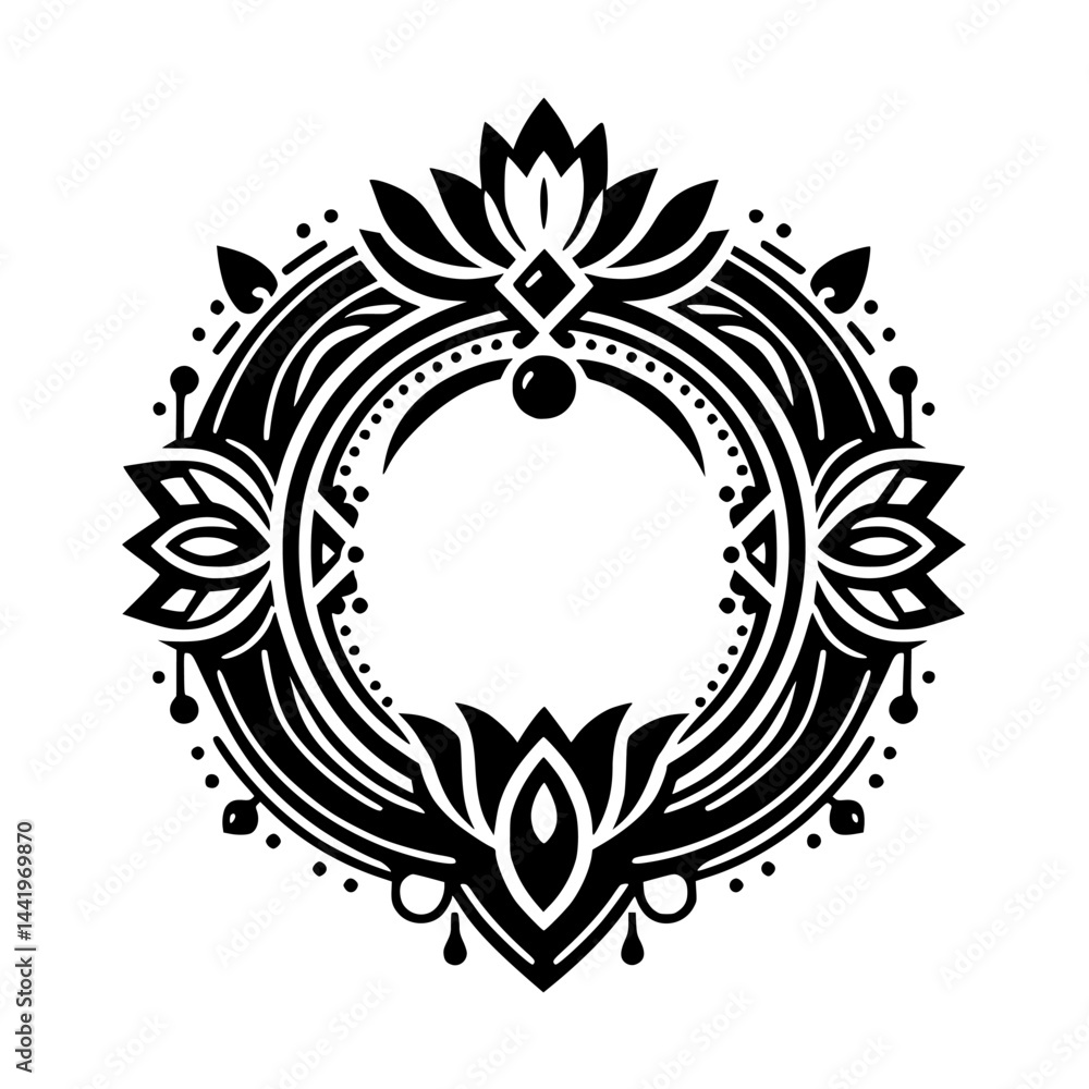 Fototapeta premium Black & White Lotus Mandala: Intricate Circular Design
