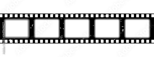 Retro film strip. Cinematic frame on transparent background. Recording tape for photo and video camera. 3d realistic screen in retro style with grunge texture. Template for videography and cinema reel