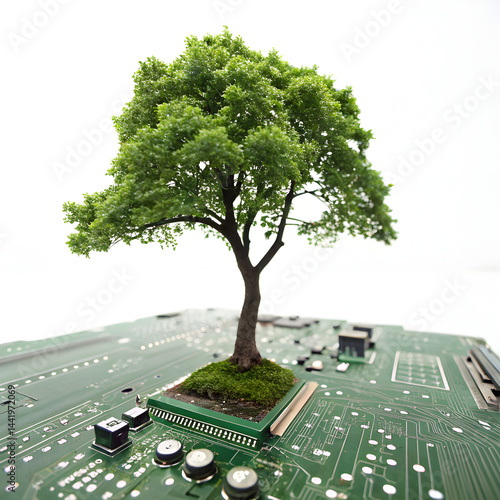 Green Technology Tree Circuit Board Nature Image isolated on transparent background